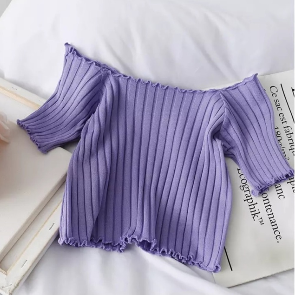 New Purple Medium Ribbed Crop Short Sleeve Shirt